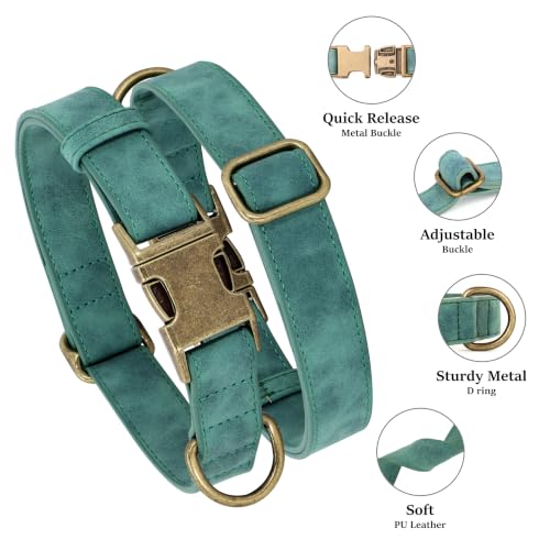 Soft PU Leather Dog Collar for Small Dogs (S：Fit 10-15" Neck, Width ⅝" / Green)