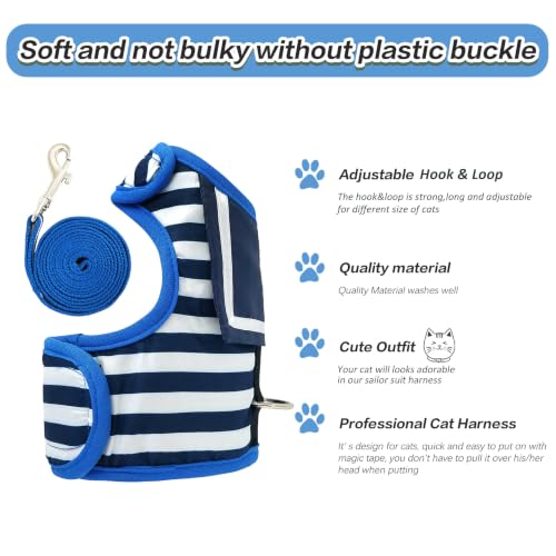 Cat Harness and Leash Set Escape Proof (Sailor Suit Blue / Xxl 19-26 lbs)