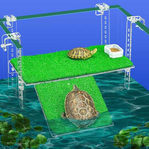 Adjustable Hanging Acrylic Turtle Basking Platform with Ramp 15x8.1 (Transparent / 15x8.1 Inch)