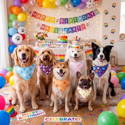 50 Pcs Pastel Paw Prints Dog Bandanas Bulk (31.5 x 21.7 x 21.7 Inch / Pastel Paw Print)