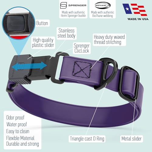 Biothane Waterproof Dog Collar with Herm Sprenger Black Stainless Steel Quick Release Buckle (W 3/4" x L 12"-19" / Violet Purple)