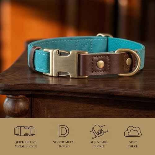 PU Leather Dog Collar for Medium Dogs (Light Blue / M: Neck 14-19", Width ¾")