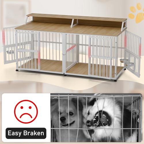 72” Double Dog Crate Furniture (Nature Wood & White / 72.0"L x 28.7"W x 36.8"H)