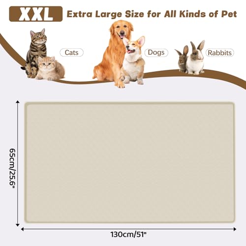 Cat Food Mat Extra Large Silicone Pet Bowl Mat 51''x25.6'' (Beige / 51"L x 25.6"W)