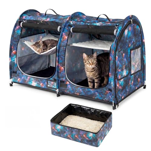 Mispace Portable Twin Compartment Show House Cat Cage (The starry sky)