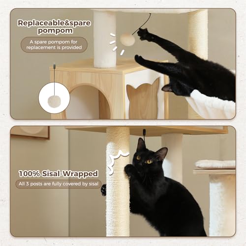 57.5" Cat Tree with Litter Box Enclosure (Beige / XL(18.9"L x 18.9"W x 57.5"H))
