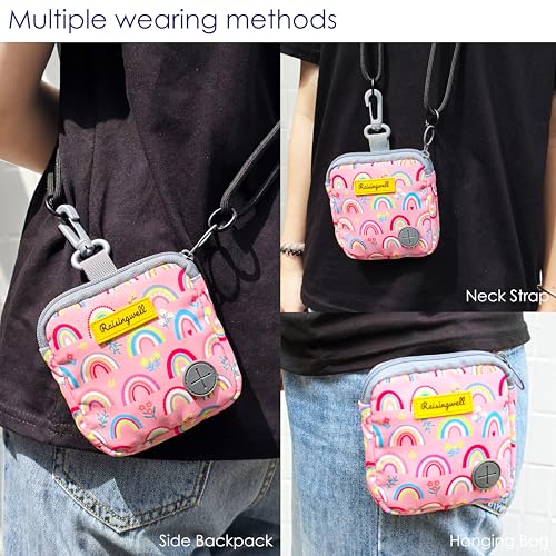 Dog Treat Pouch for Pet Walking and Training with Clicker Poop Bags Small Fanny Zipper Pack Holder for Puppy Snack Dispenser Kit for Leash and Outdoor Use (One Bag / b4.Rainbow1)