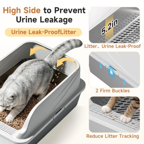 Stainless Steel Sifting Litter Box for Pine Pellets (Light Grey XL)