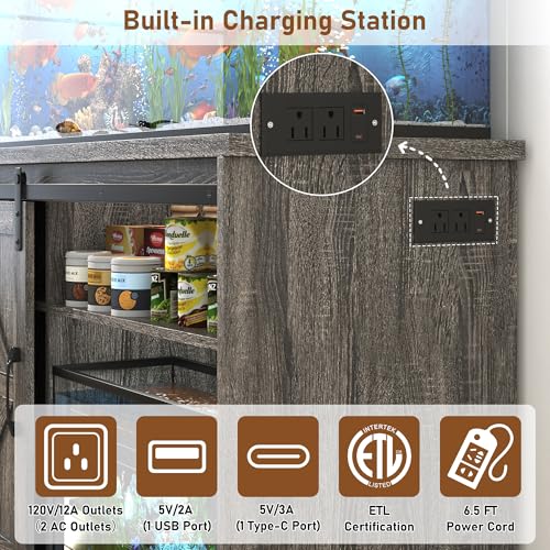 Farmhouse 30 40 Gallon Fish Tank Stand with Power Outlet (Grey / 30-40 Gallon)