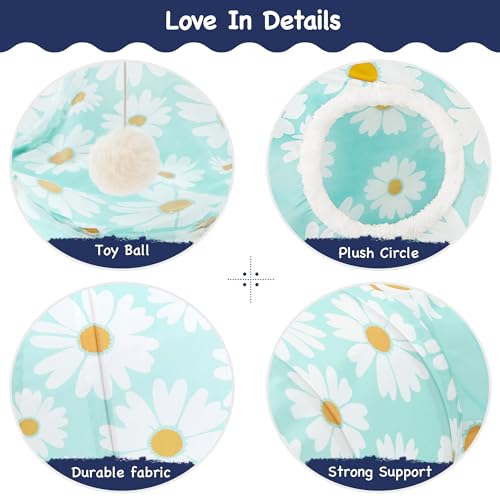 Cat Tunnel, 3-Way Collapsible Toy for Indoor Cats, Daisy Blue (Daisy Blue Printed / Small)