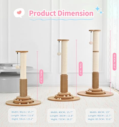 Made4Pets Tall Cat Scratching Post for Indoor Cats with Self Groomer (33.6"H)