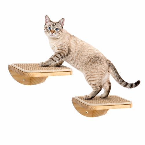 2 Set Wooden Cat Wall Shelves with Sisal Mat