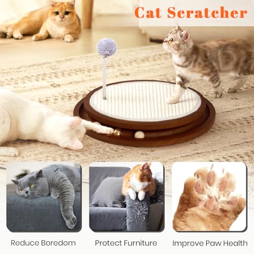 Cat Scratcher Toys Natural Sisal Pad Kitten Interactive Ball Track (Walnut Color)