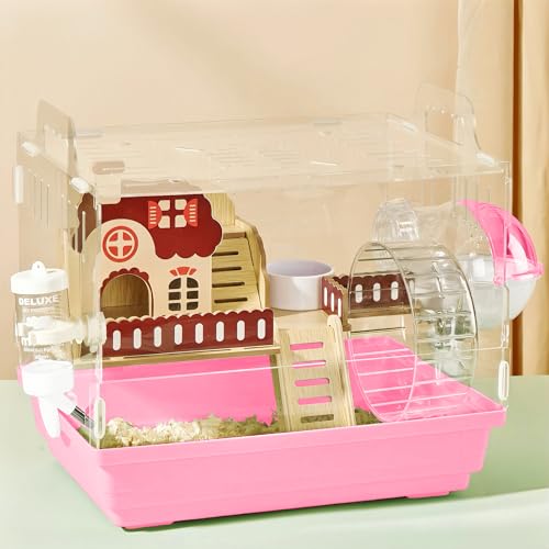 8 in 1 Clear Acrylic Hamster Cage with All Accessories (13.4"L x 10.2"W x 12.6"H / Pink)
