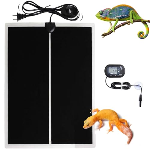 Reptile Terrarium Heat Pad with LCD Digital Aquarium Thermometer (20W, 11*16.5 in)