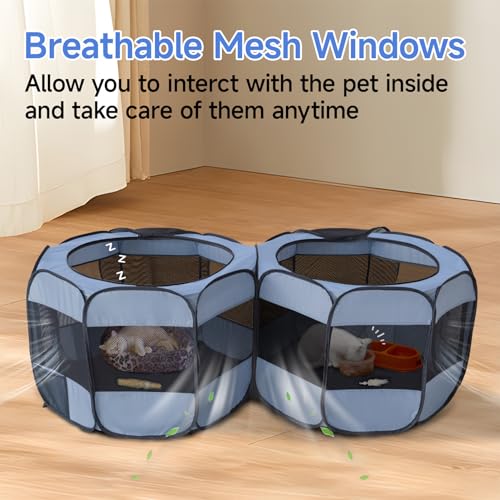 2-in-1 Pop Up Dog Playpen Cat Pet Puppy Playpen, Non-Detachable (Grey / 71"L x 34"W x 24.1"H)