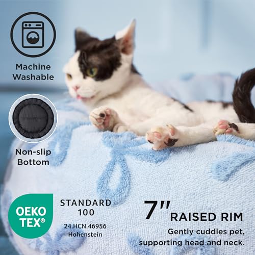 Shown on TV Jacquard Donut Cute Small Dog Beds (23.0"L x 23.0"W x 7.0"Th / Bow Ice Blue)