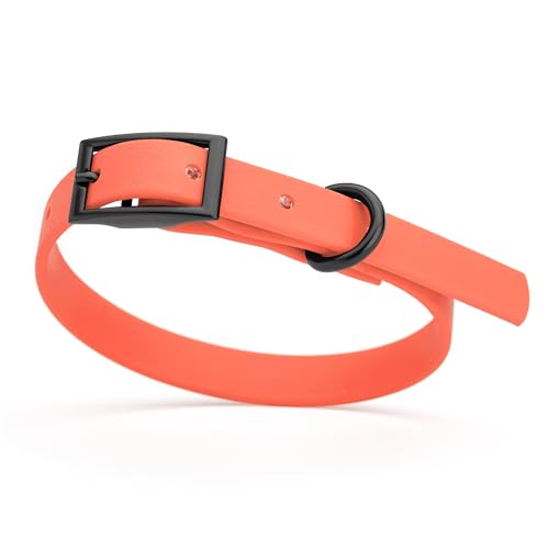 Biothane Waterproof Dog Collar Strong Coated Nylon Webbing with Black Hardware Odor (W1/2" x L9-12" / Coral)