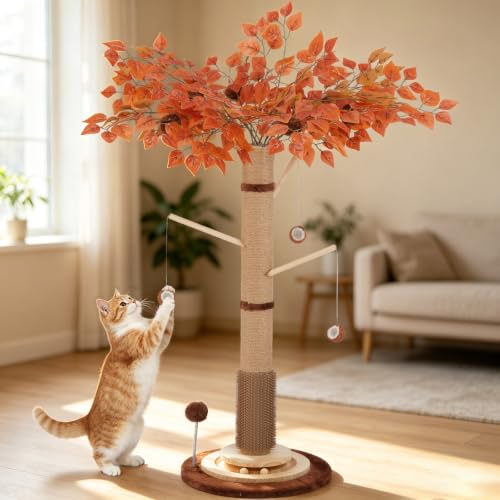 46" Extra Tall Cat Scratching Post with Toy for Large and Adult Indoor Cats (Brown(46" Tall))