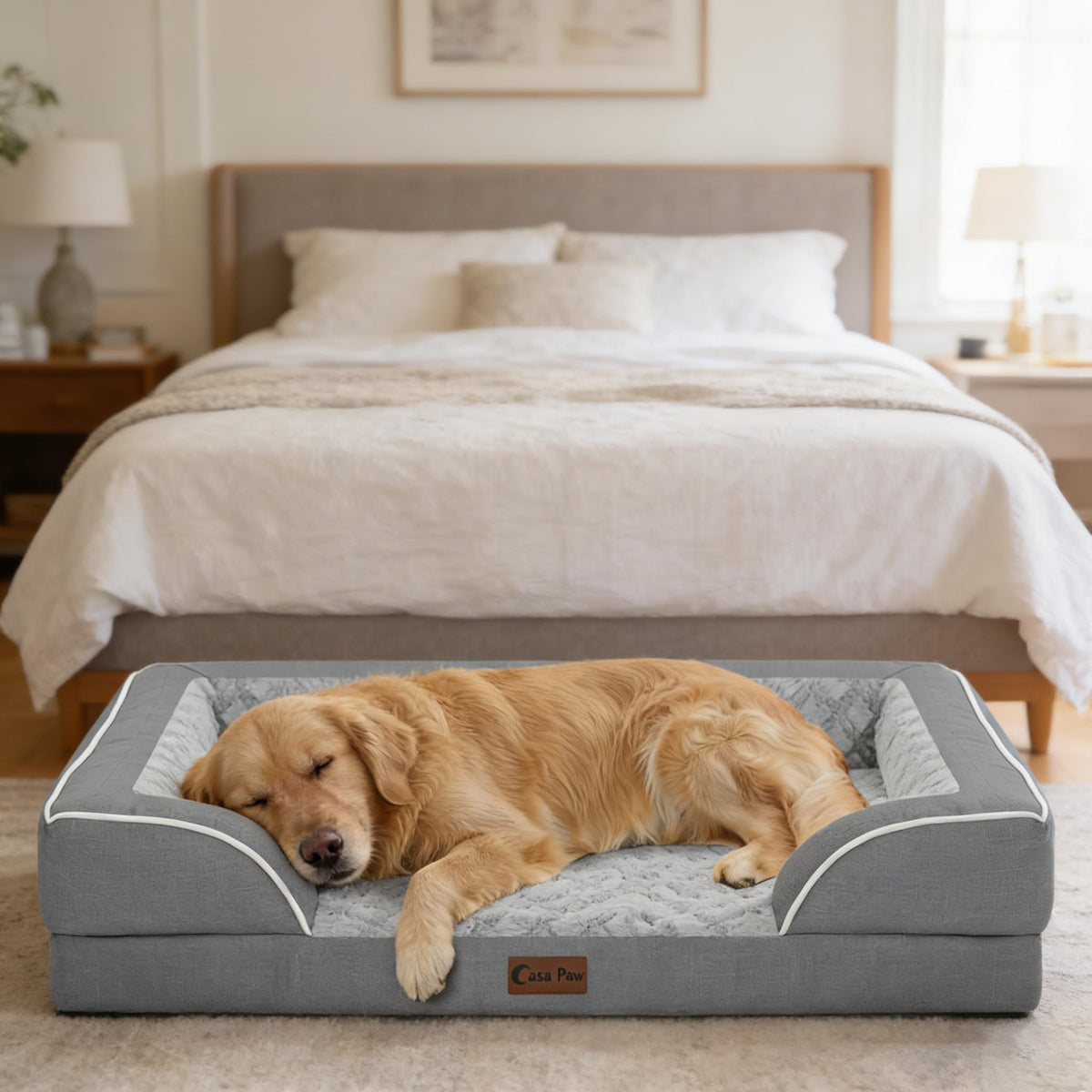 Waterproof Orthopedic Dog Bed for Extra Large Dogs (Grey / 53.0"L x 42.0"W x 8.5"Th)