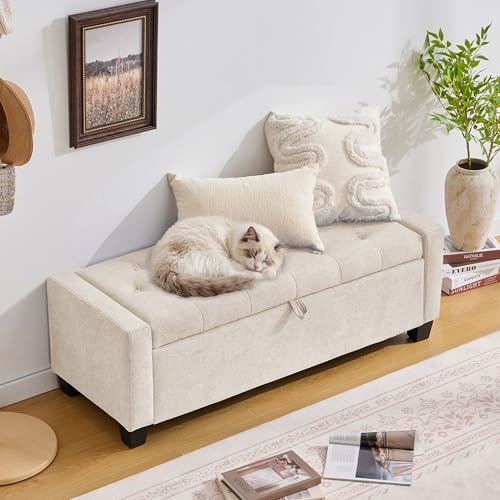 43" Ottoman with Storage (Beige / 19.2"D x 43"W x 16.9"H)