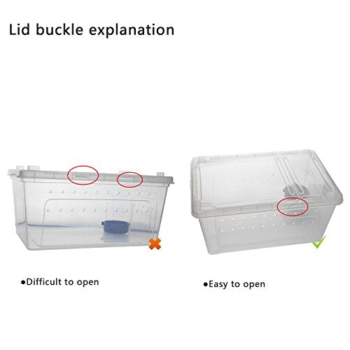 Portable Reptile Terrarium Habitat for Mini Pet Houses Breathable Holes Stackable Container (2PCS-Clear-L)