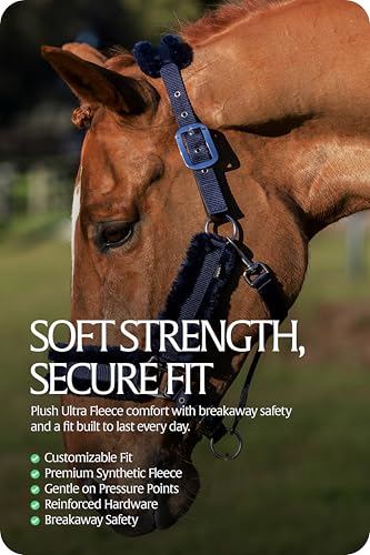 Valkyrie Ultra Fleece Padded Leather Fuse Breakaway Horse Halter (Navy/Navy / Warmblood)
