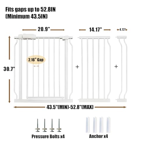 48 53 Inch Baby Gate Extra Wide Dog Gate Indoor for Stairs & Doorways (White / 48"-53"/122-134CM)