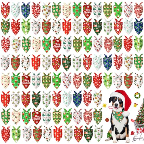 100 Pcs Christmas Dog Bandanas Bulk (Christmas / 31.5 x 21.7 x 21.7 Inch)