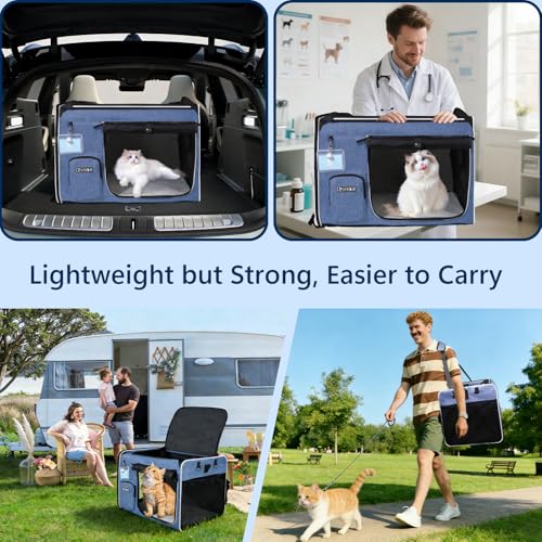 Extra Large Cat Carrier with Litter Box for Car Travel (Blue)