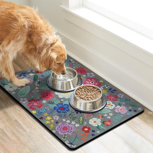 Dog Food Mats for Floors (Grey / 24"L x 16"W)