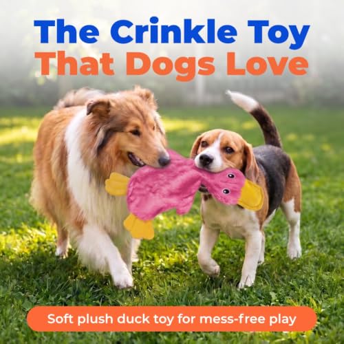 Interactive Squeaky Dog Toy (Crinkle Duck (Light Pink) / Large)