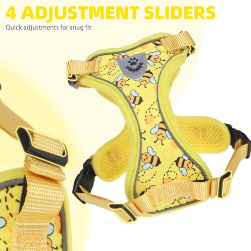 Cat Harness and Leash Set Escape Proof Reflective Cat Walking Harness Adjustable Soft Breathable Mesh Vest for Small Pets (S (NECK 9.5"-11", CHEST 13"-16") / Yellow Bee)