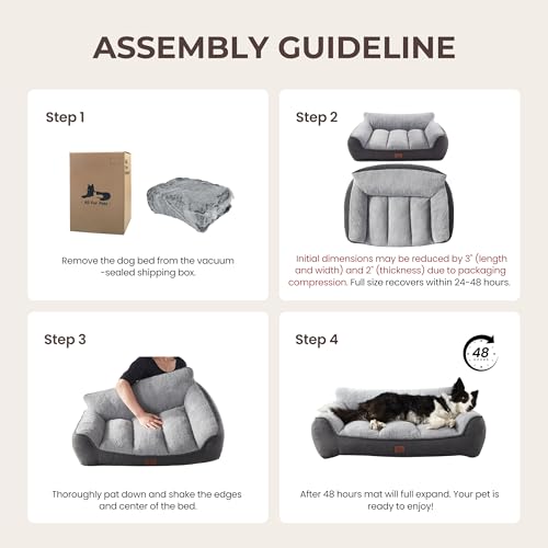 XL Pro Extra Thick Orthopedic Bolster Dog Bed for Large Dogs (Grey / 45"L x 32"W x 9.5"H)