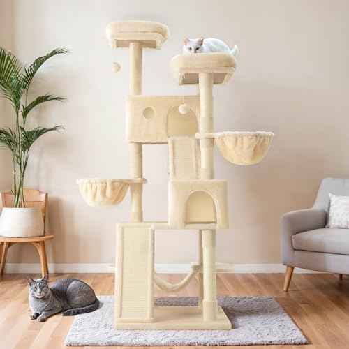 65in Multi Level Large Cat Tree Tower for Indoor Kitties (Beige)