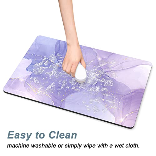 Dog Food Mat 16" x 24" Marble Absorbent Dog Cat Bowl Mat for Food and Water (Minimalism Purple Marble / 16"L x 24"W)