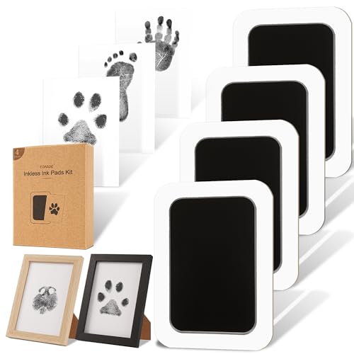 Inkless Paw Print Kit for Dogs (Black Pad,Black/Natural Wood Frame / 4-Pack,Large)