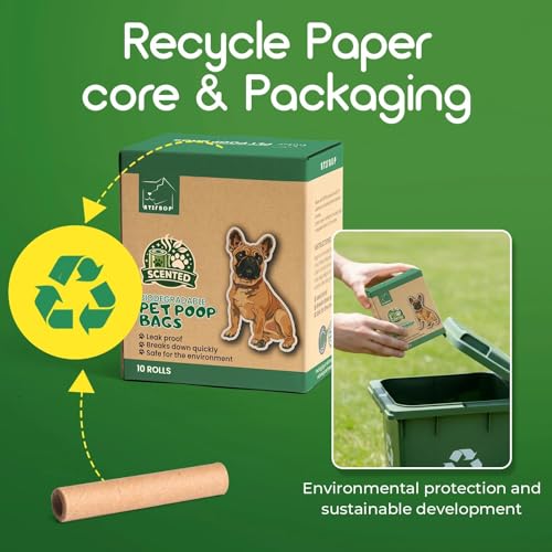 Biodegradable Dog Poop Bags 150 Count 10 Rolls with Dispenser (150 Count (Pack of 1) / Lemon Scent)
