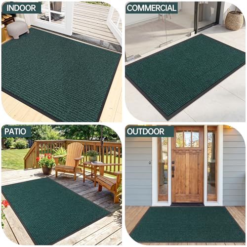 Indoor Outdoor Door Mat (Green Striped / 4' x 5' (Rectangular))