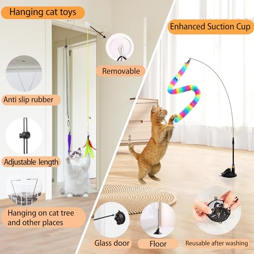 4in1 Interactive Cat Wand Toys with Suction Cup for Indoor Cat (12pcs Cat Toy Set)