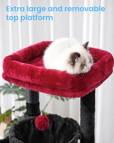 Cat Tree Tower with Large Bed (35.4 inch / Black and Red)