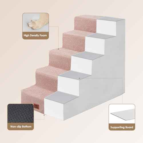 Dog Stairs for High Bed 25" H (Pink / Extra Wide 17.7" x 35" x 25")