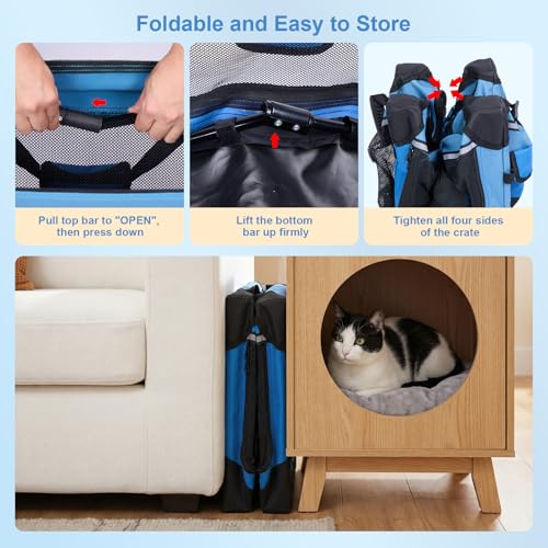 Collapsible Travel Dog Crate for Cat Doggie (Blue)
