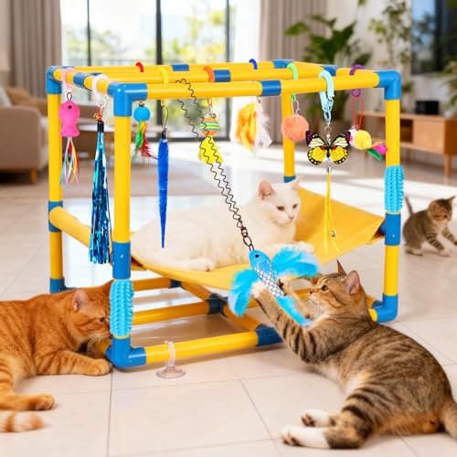 Cat Jungle Gym With Hanging Interactive Toys (colorful)