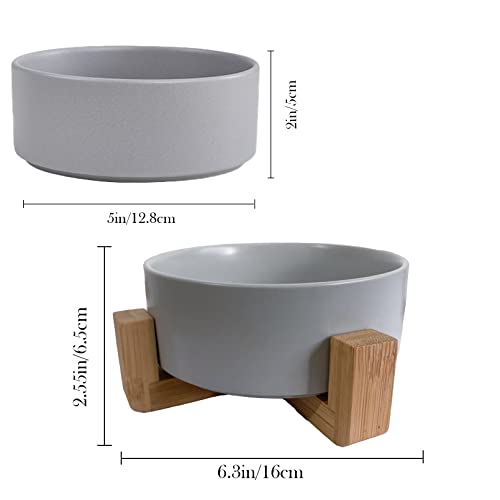 Ceramic Dog Cat Bowl with Wood Stand (【1Pcs Grey】)