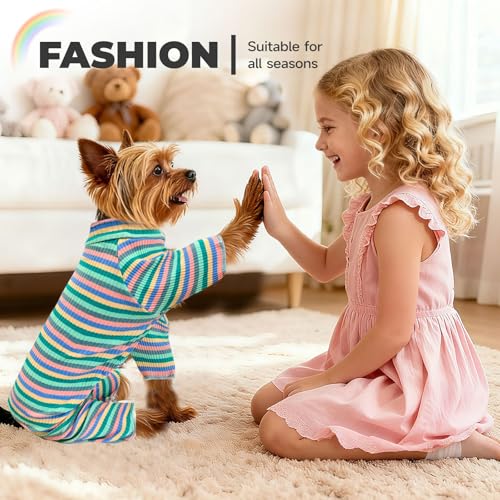 Striped Dog Pajamas Stretchy Cute Four (Green / Medium)