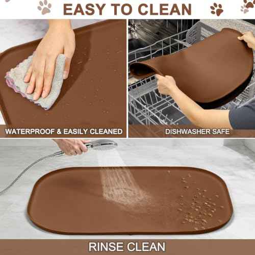 Waterproof Silicone Pet Food Mat with Raised Edge for Dog & Cat (Brown / 36"L x 24"W)
