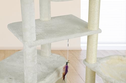 Wang Xin Four Layer Big Cat Tree with Huge Cat Condo and Two Hammocks Scratch Pad (Large / Beige)