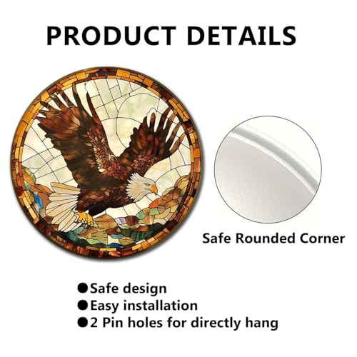 Metal Sign Tin Sign Circular Stained Glass Eagle Minimalist Wall Art For Gift 12×12 Inches (12×12 Inches / Eagle-2)