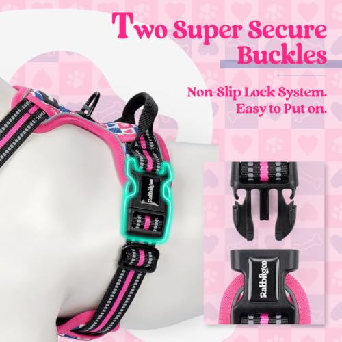 Dog Harness No Pull for Large Dogs with 2 Leash Clips (Small / Hot Pink Grid)